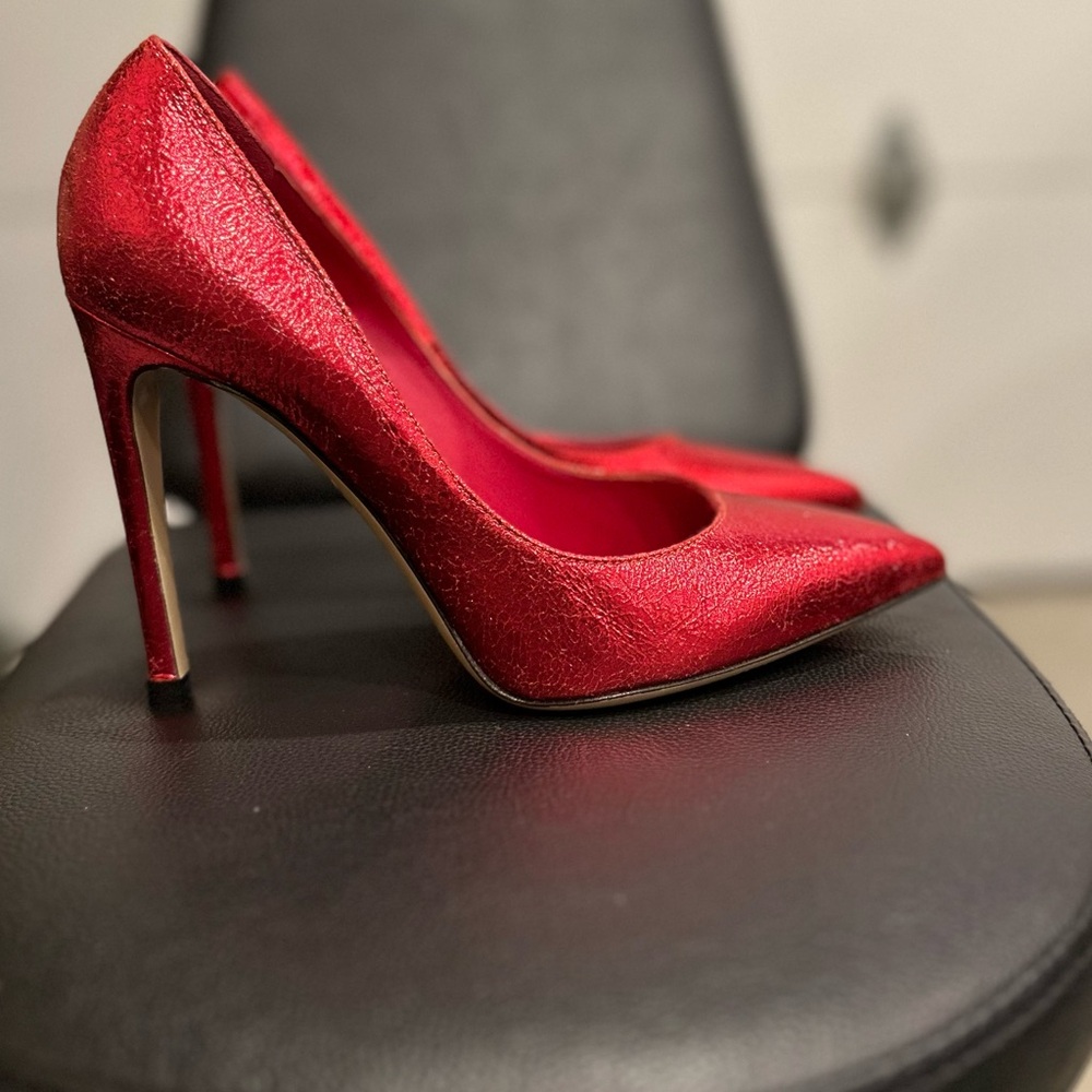 Giancarlo Paoli Vibrant Red Metallic High Heels Made in Italy Size 37